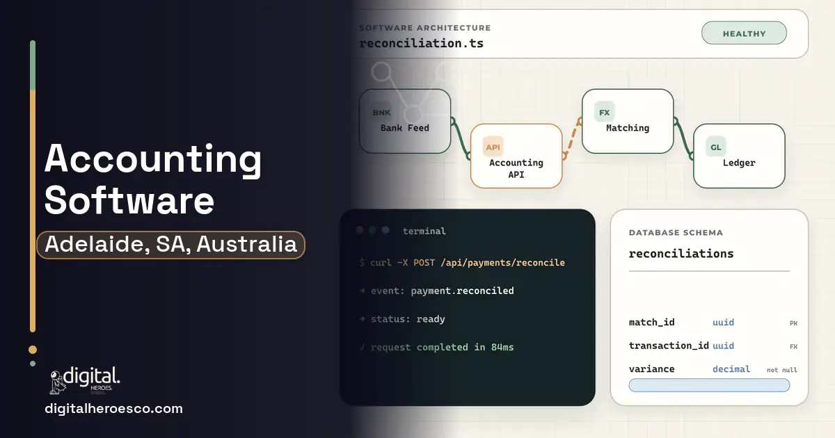 Accounting Software architecture and database illustration for Adelaide, SA, Australia.