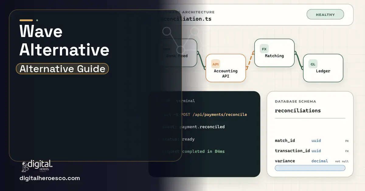 Accounting Software architecture and database illustration for Wave Alternatives.