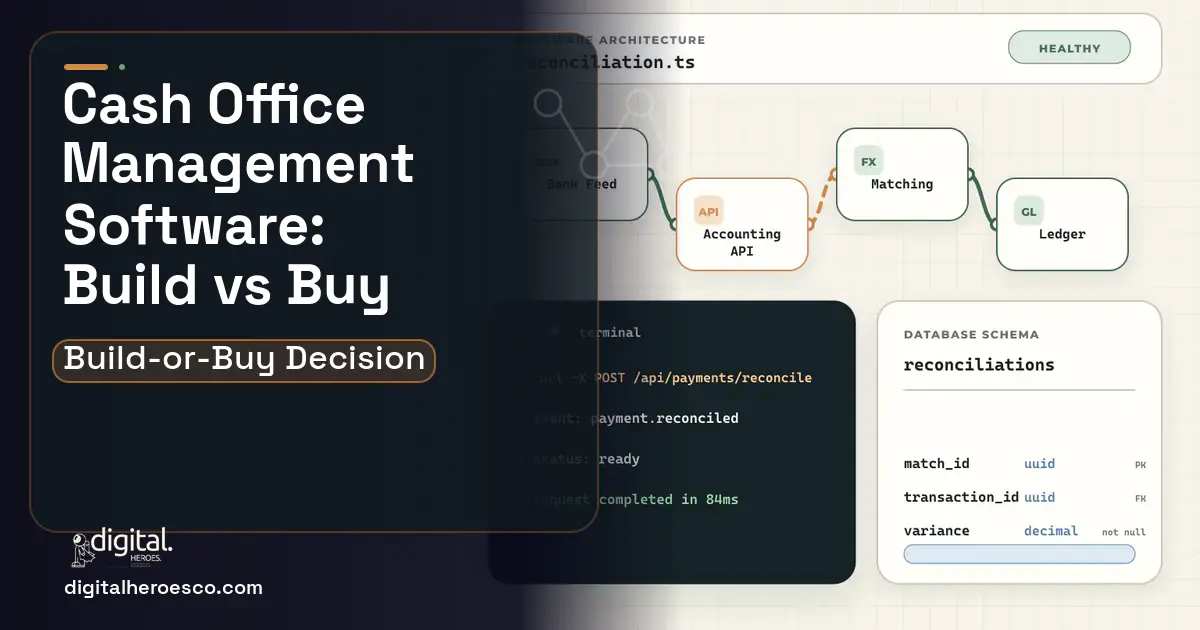 Accounting Software architecture and database illustration for Cash Office Management Software Build vs Buy Guide.