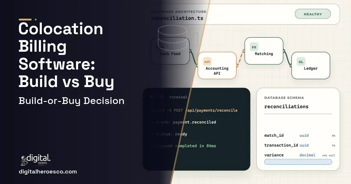 Accounting Software architecture and database illustration for Colocation Billing Software Build vs Buy Guide.