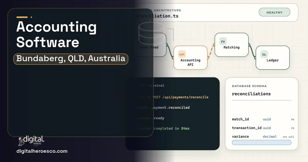 Accounting Software architecture and database illustration for Bundaberg, QLD, Australia.