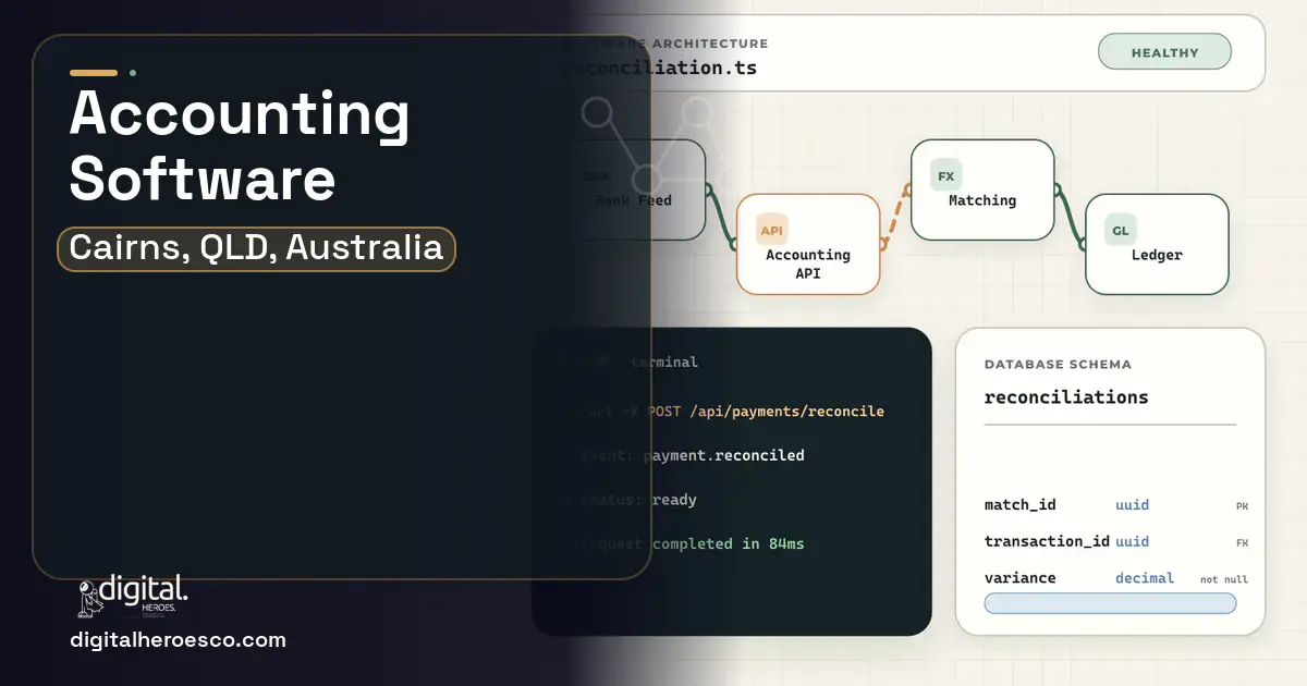 Accounting Software architecture and database illustration for Cairns, QLD, Australia.