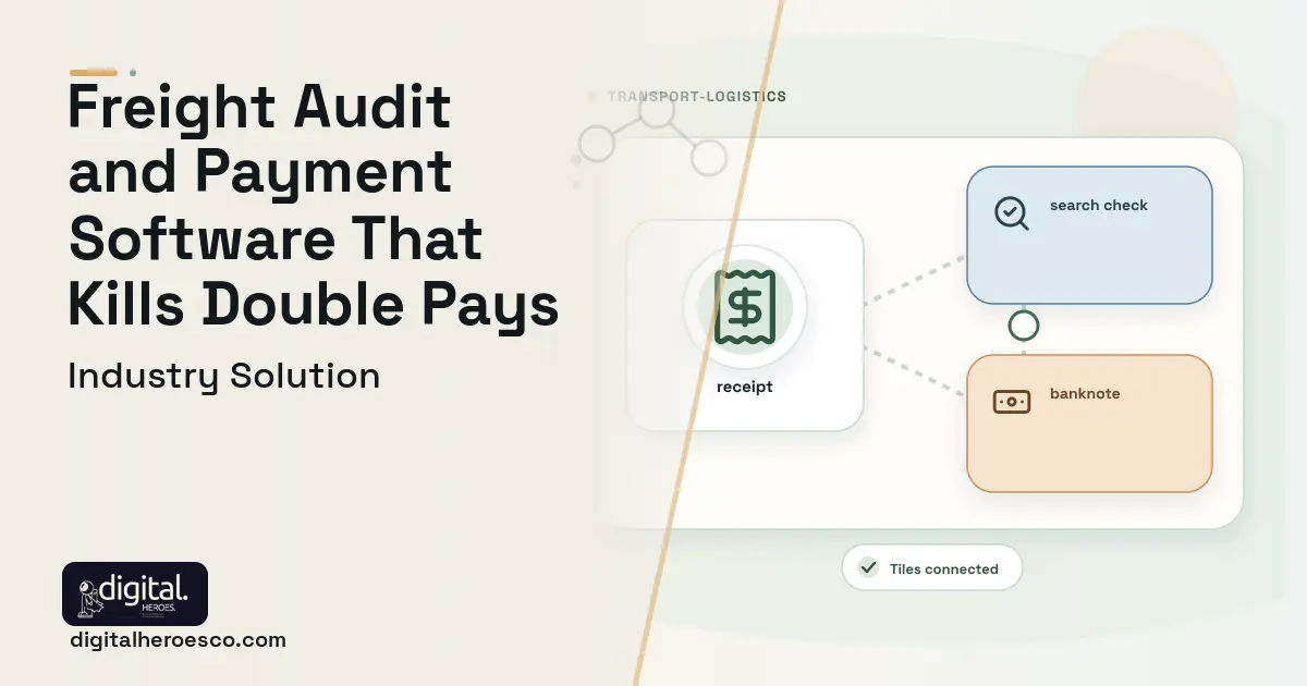 Freight Audit Payment software visual showing receipt, search check, and banknote.