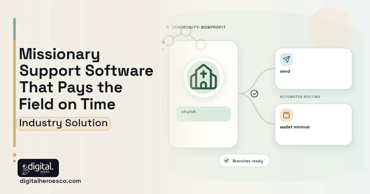 Missionary Support Management software visual showing church, send, and wallet minimal.