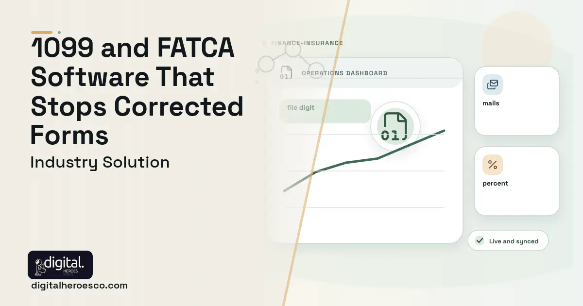 Tax Information Reporting software visual showing file digit, mails, and percent.