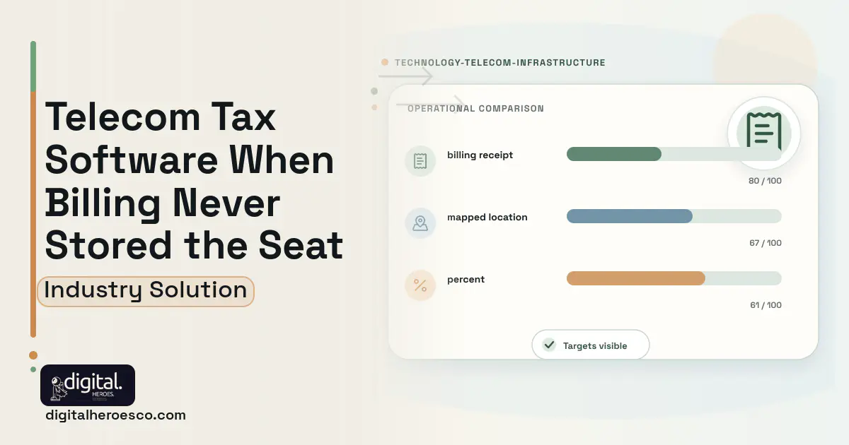 Telecom Tax and USF Compliance software visual showing billing receipt, mapped location, and percent.