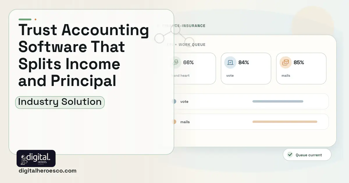 Trust and Estate Administration software visual showing hand heart, vote, and mails.
