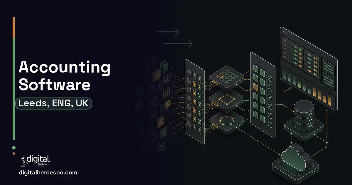 Accounting Software workflow illustration for Leeds, ENG, UK.