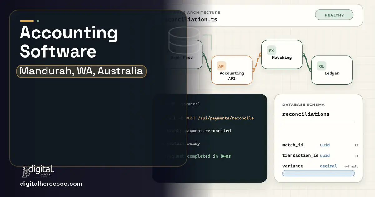 Accounting Software architecture and database illustration for Mandurah, WA, Australia.