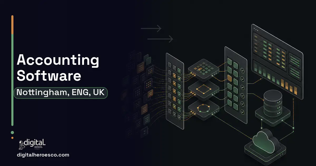 Accounting Software workflow illustration for Nottingham, ENG, UK.