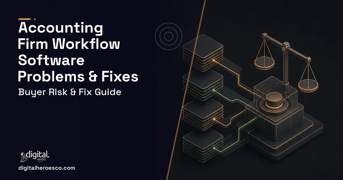 Accounting Firm Workflow Software software overview illustration showing common problems and fixes.