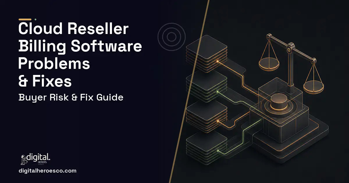 Cloud Reseller Billing Software software overview illustration showing common problems and fixes.