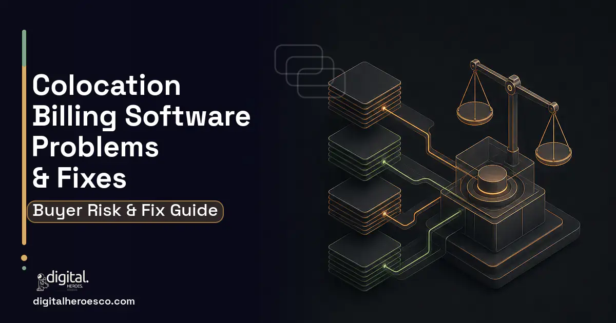 Colocation Billing Software software overview illustration showing common problems and fixes.
