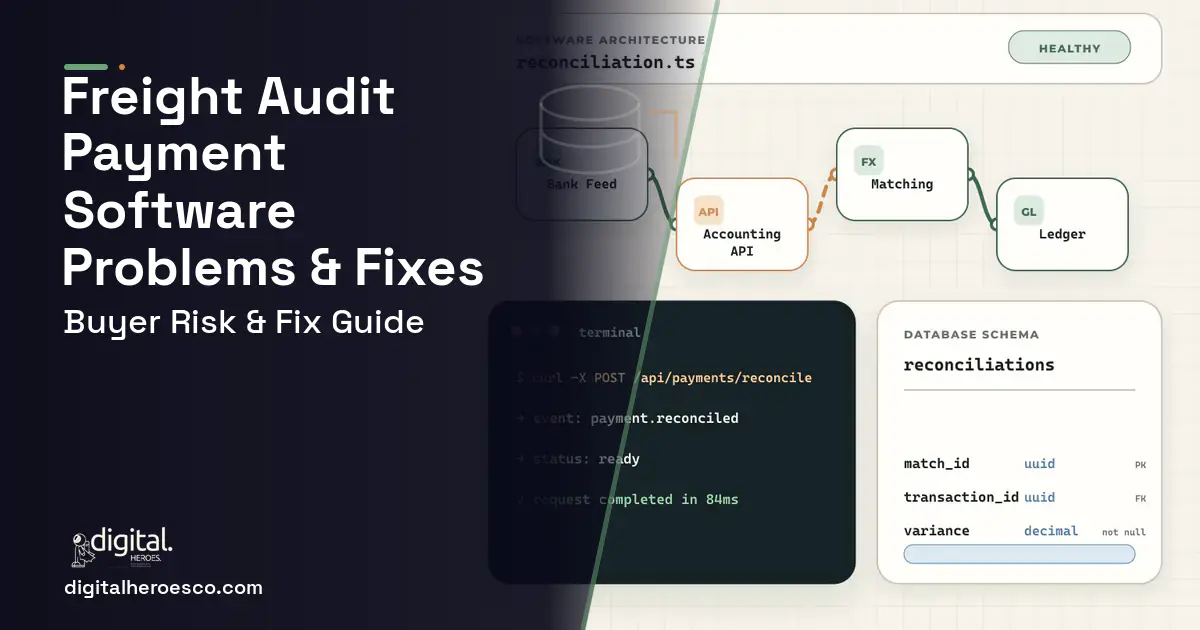 Freight Audit Payment Software architecture and database illustration showing common problems and fixes.
