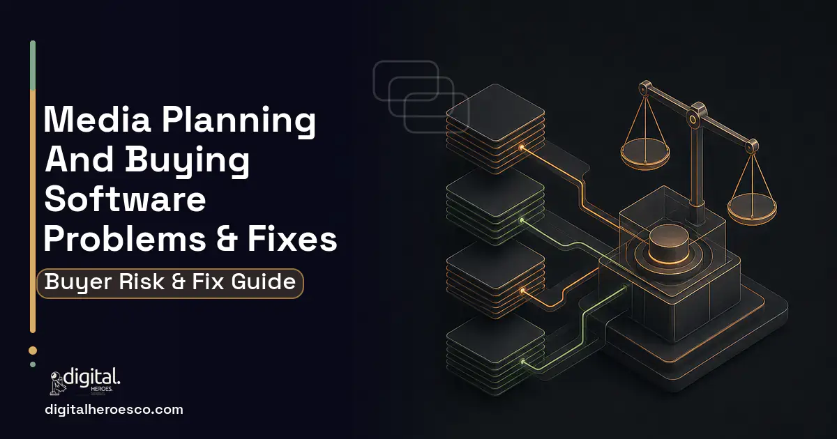 Media Planning AND Buying Software software overview illustration showing common problems and fixes.