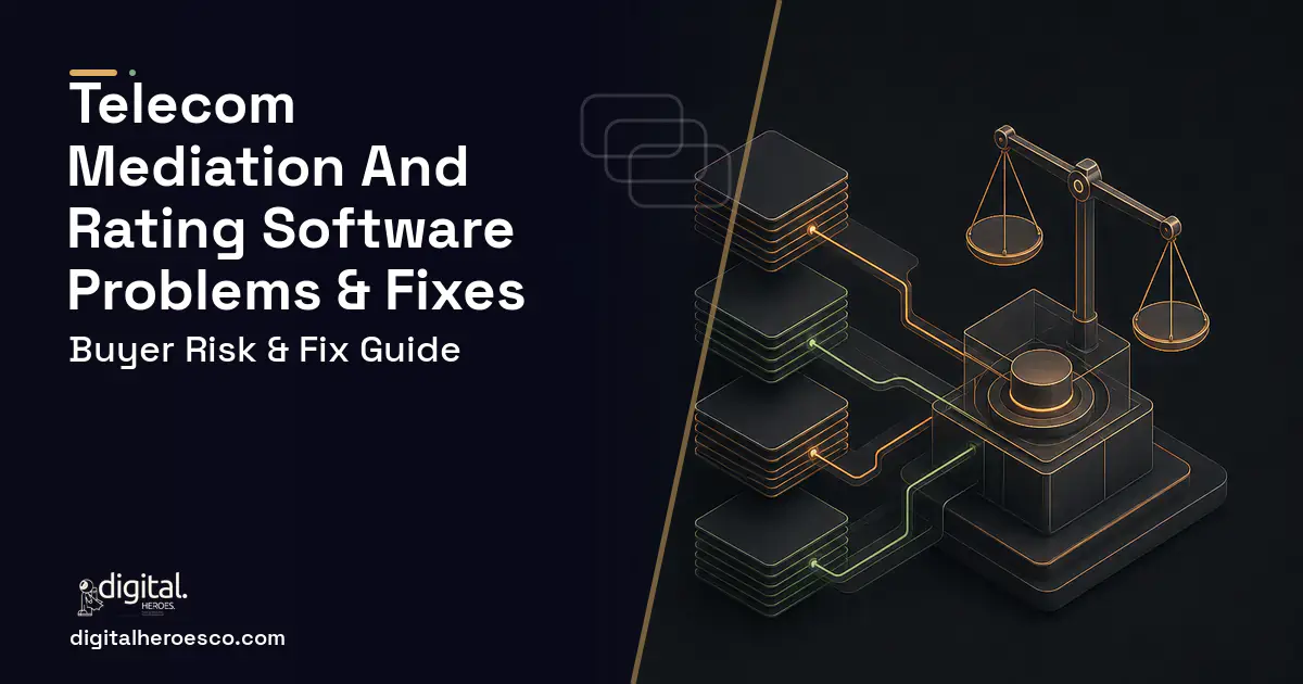 Telecom Mediation AND Rating Software software overview illustration showing common problems and fixes.