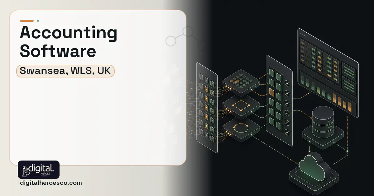 Accounting Software workflow illustration for Swansea, WLS, UK.