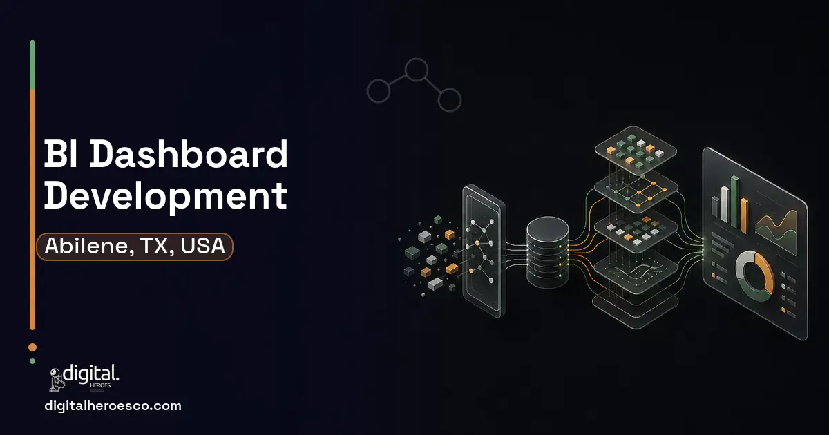 BI Dashboard Development workflow illustration for Abilene, TX, USA.
