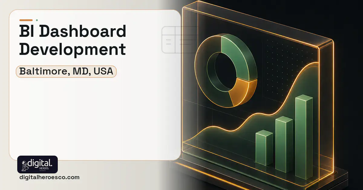 BI Dashboard Development product interface illustration for Baltimore, MD, USA.