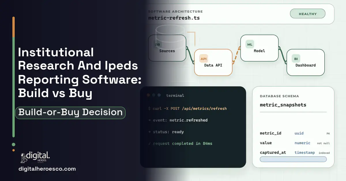 BI Dashboard Development architecture and database illustration for Institutional Research AND Ipeds Build vs Buy Guide.