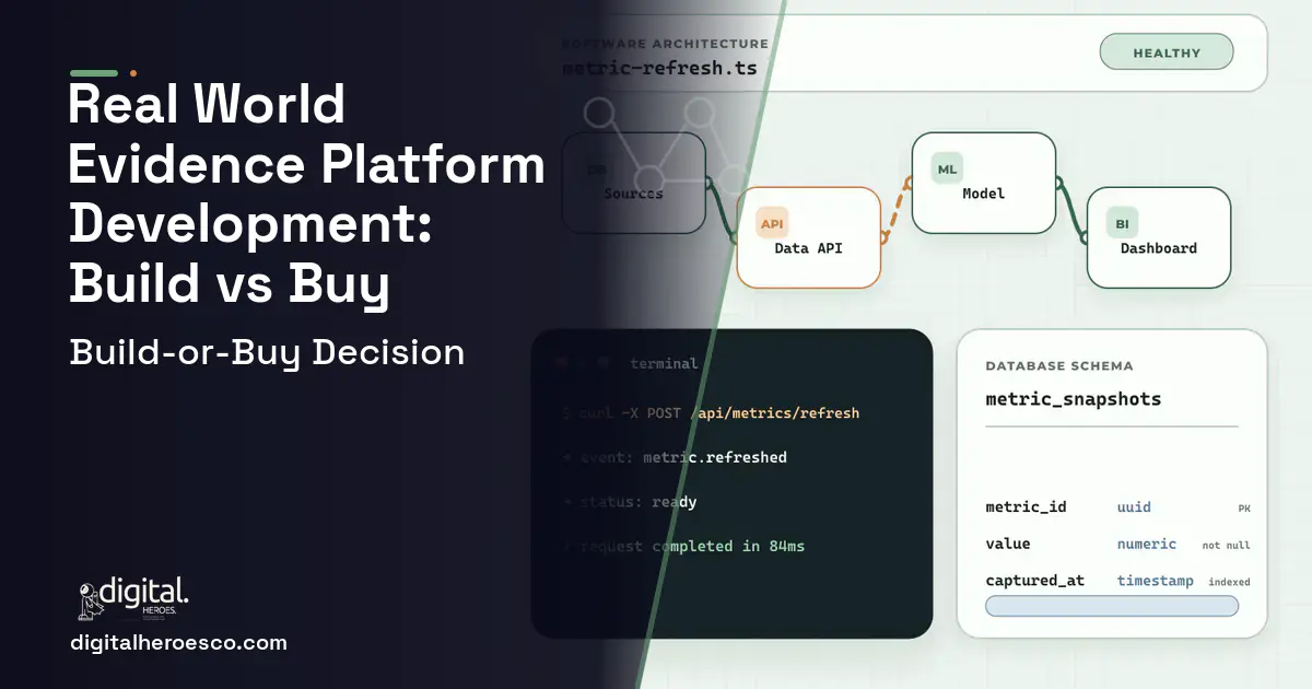 BI dashboard architecture and database illustration for Real World Evidence Platform Development Build vs Buy Guide.