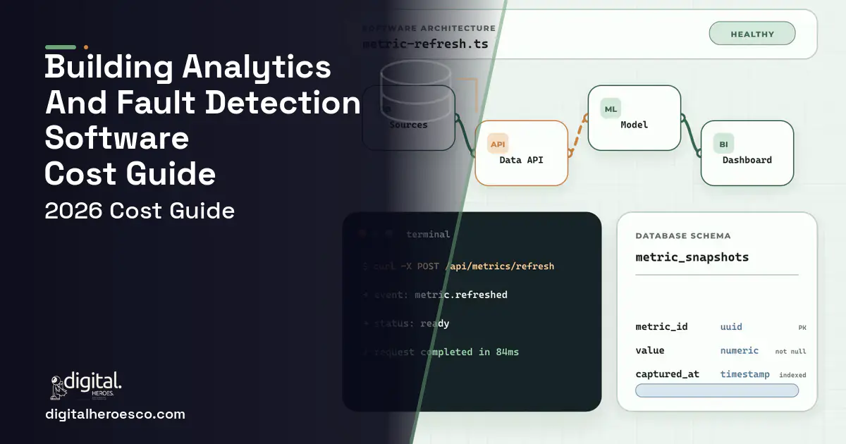 BI dashboard architecture and database illustration for Building Analytics AND Fault Detection Software Cost Guide.