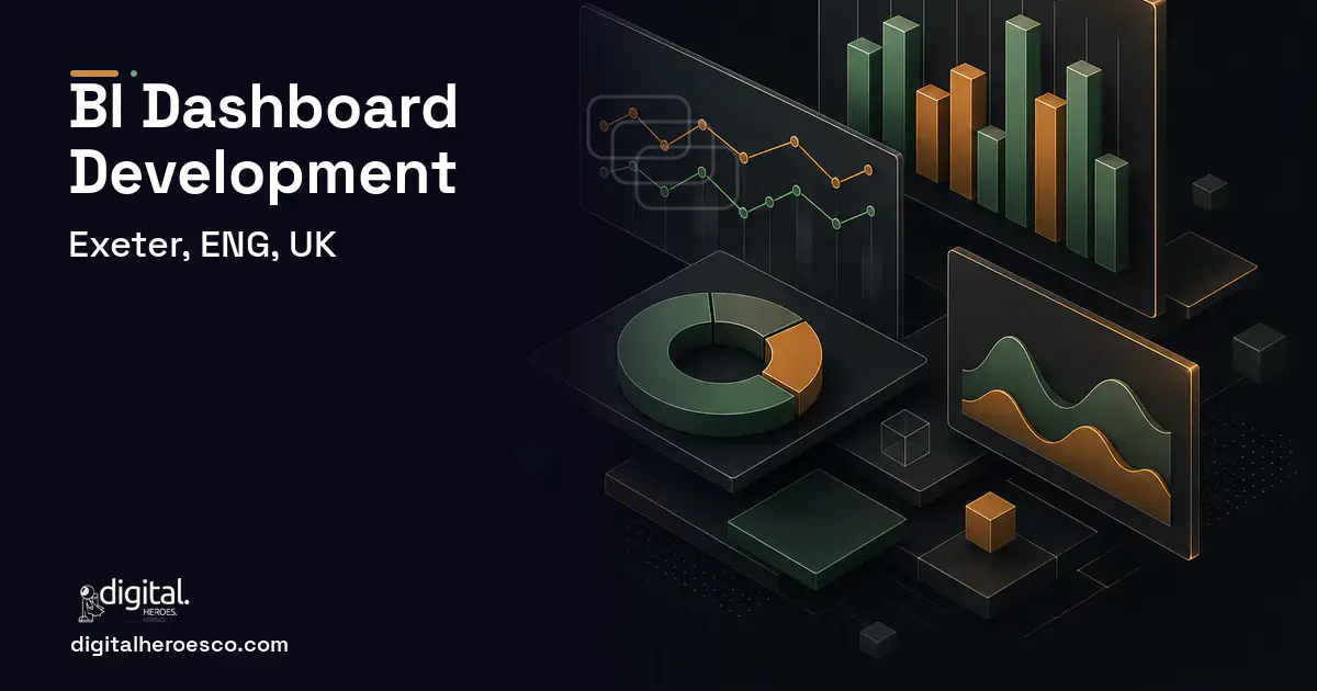 BI Dashboard Development software overview illustration for Exeter, ENG, UK.