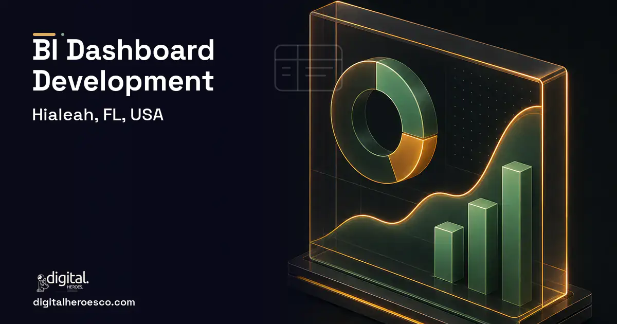 BI Dashboard Development product interface illustration for Hialeah, FL, USA.