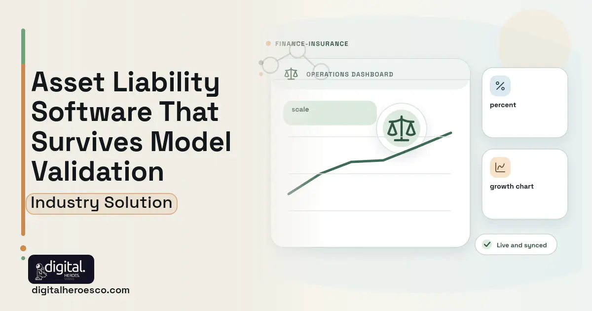 Asset Liability Management software visual showing scale, percent, and growth chart.