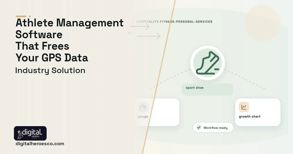 Athlete Performance Management software visual showing sport shoe, gauge, and growth chart.