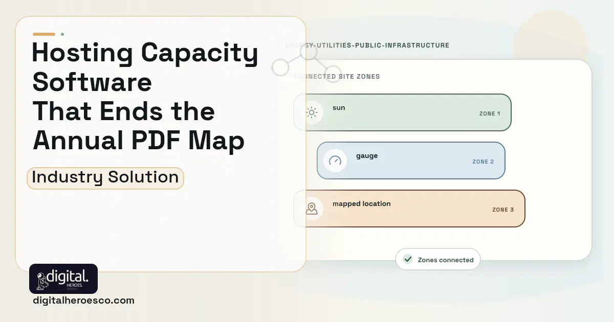 Distribution Planning Hosting Capacity software visual showing sun, gauge, and mapped location.