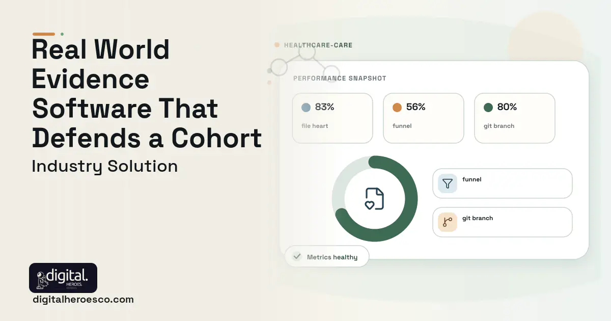 Real World Evidence Platform software visual showing file heart, funnel, and git branch.