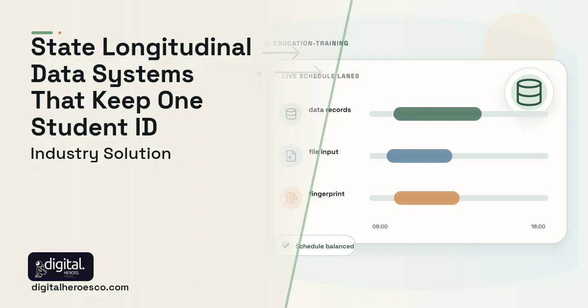 State Longitudinal Data System software visual showing data records, file input, and fingerprint.