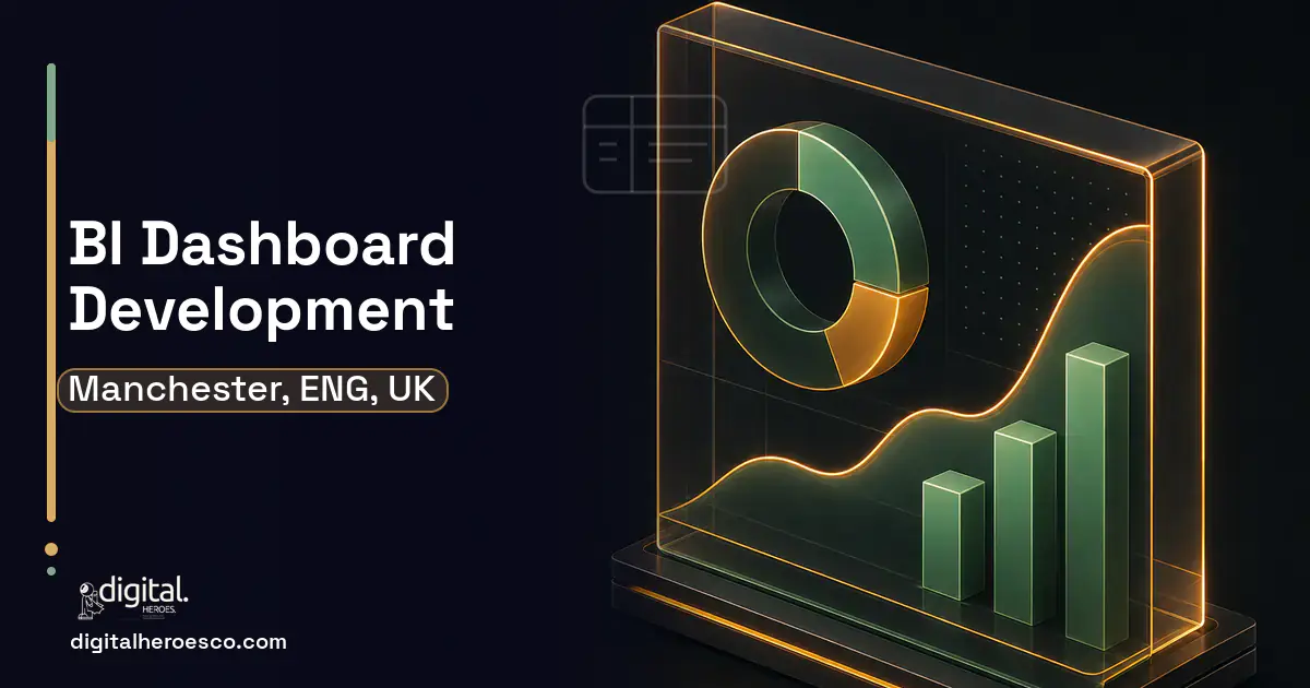 BI Dashboard Development product interface illustration for Manchester, ENG, UK.