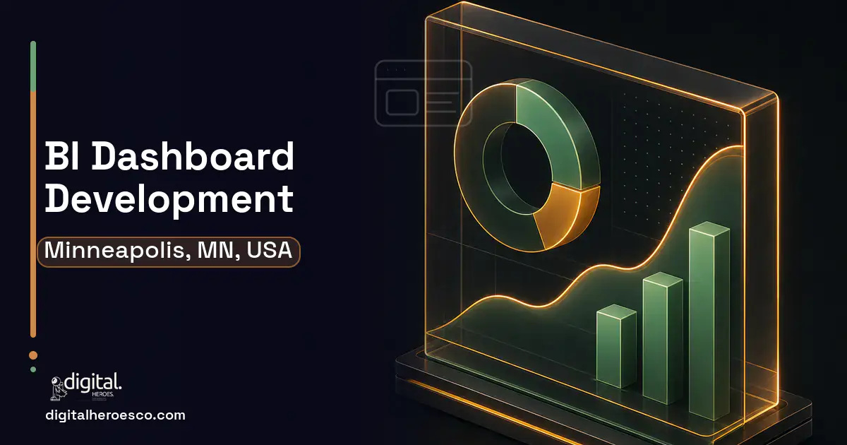 BI Dashboard Development product interface illustration for Minneapolis, MN, USA.