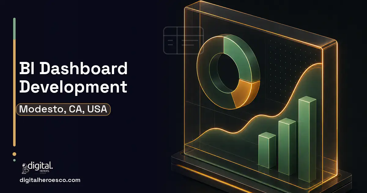 BI Dashboard Development product interface illustration for Modesto, CA, USA.