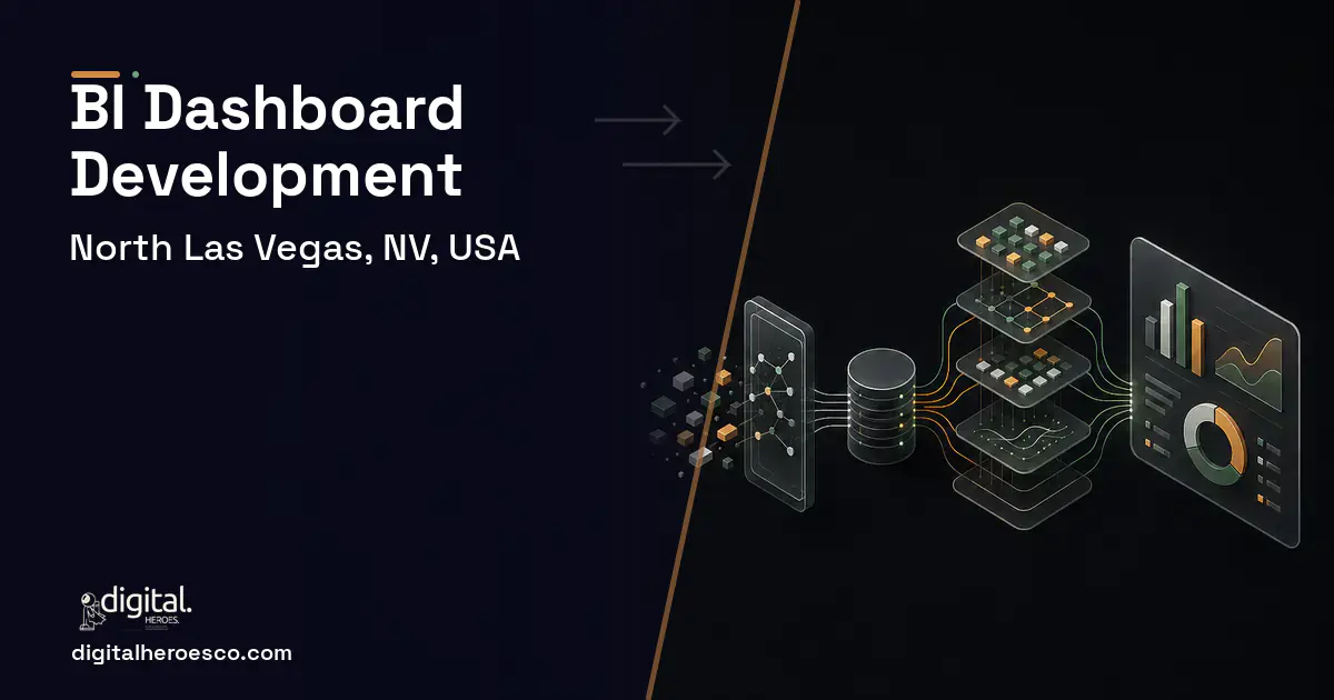 BI Dashboard Development workflow illustration for North Las Vegas, NV, USA.