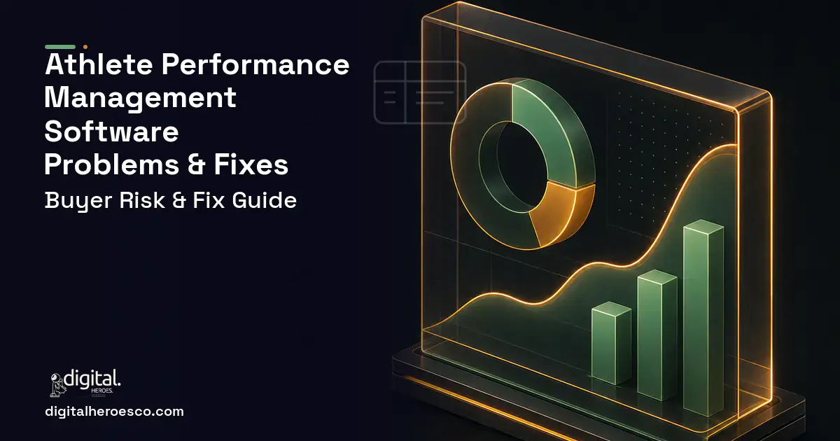 Athlete Performance Management Software product interface illustration showing common problems and fixes.