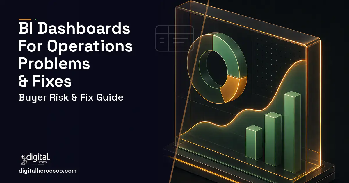 BI Dashboards FOR Operations product interface illustration showing common problems and fixes.