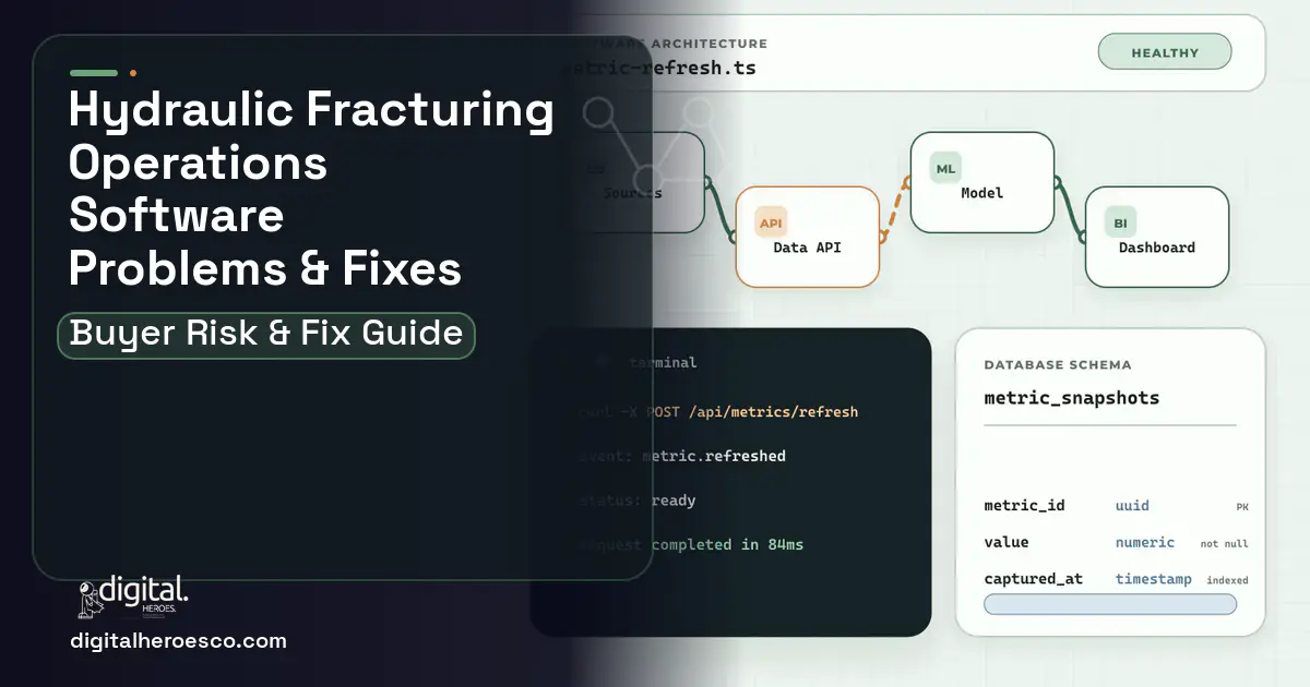 Hydraulic Fracturing Operations Software architecture and database illustration showing common problems and fixes.