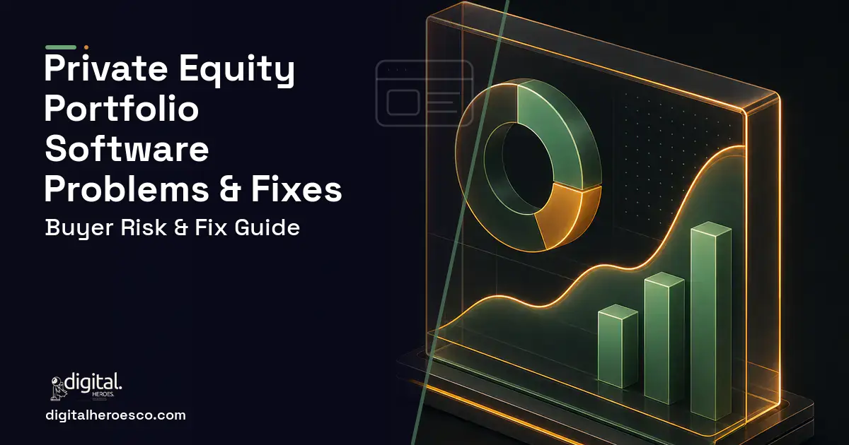 Private Equity Portfolio Software product interface illustration showing common problems and fixes.