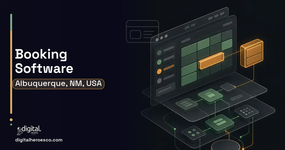Booking Software product interface illustration for Albuquerque, NM, USA.
