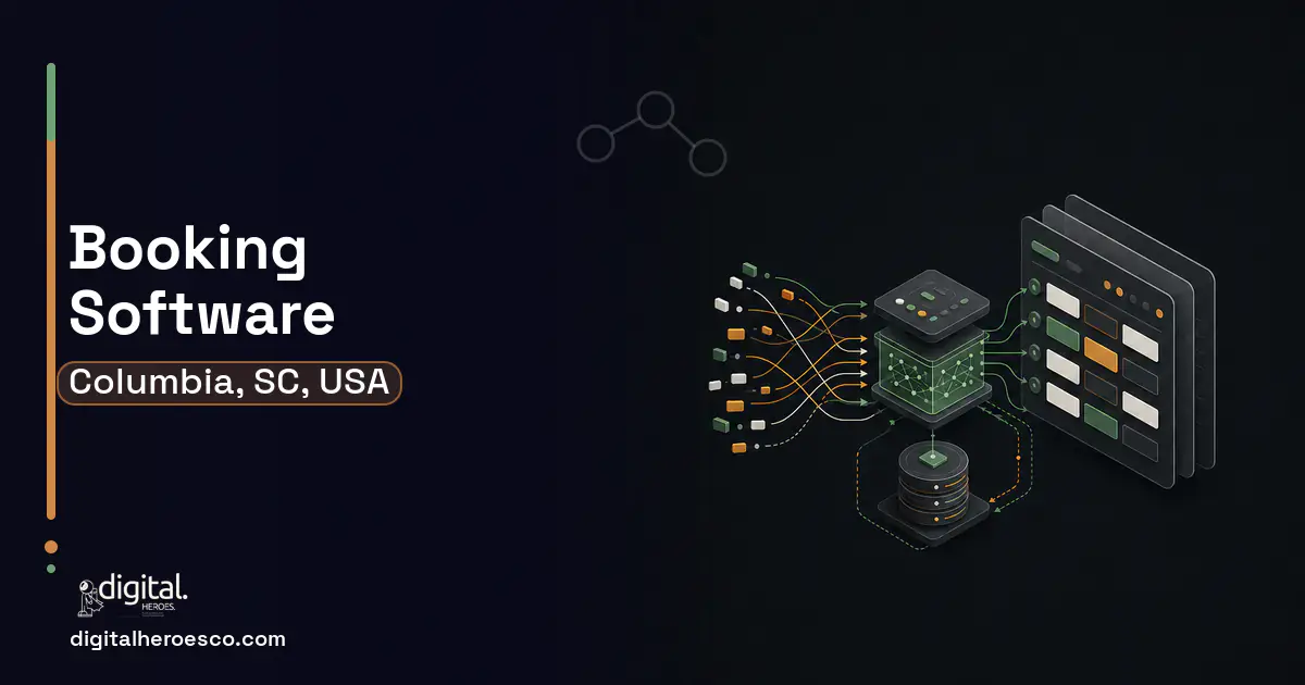 Booking Software workflow illustration for Columbia, SC, USA.
