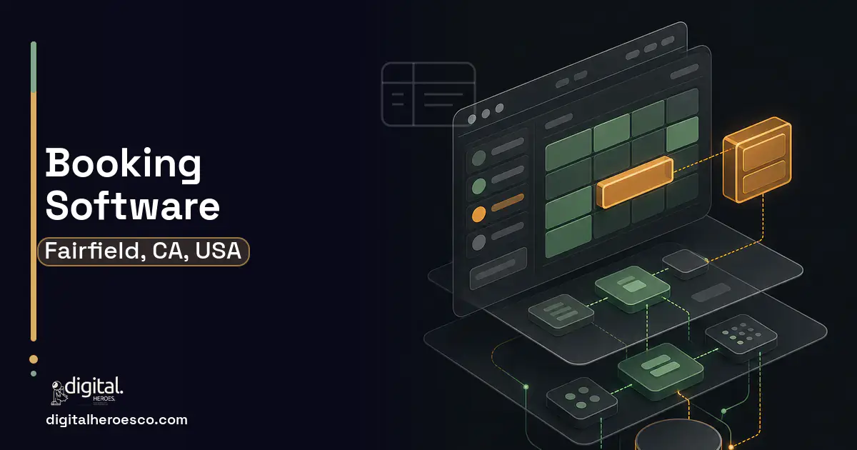 Booking Software product interface illustration for Fairfield, CA, USA.