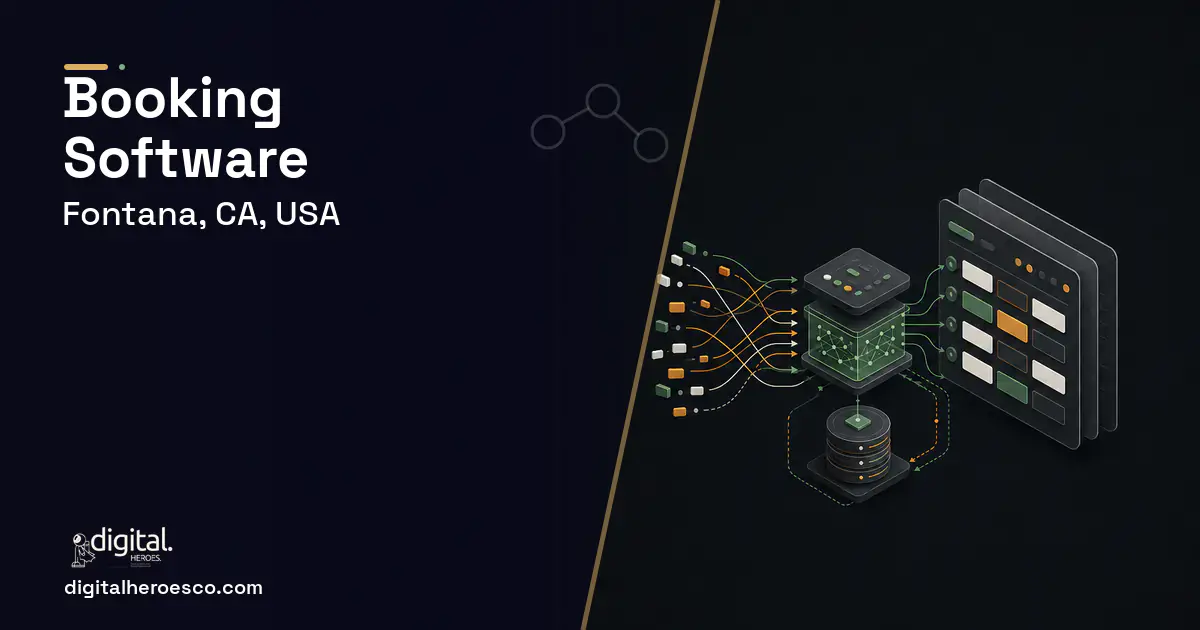 Booking Software workflow illustration for Fontana, CA, USA.