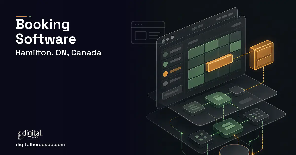 Booking Software product interface illustration for Hamilton, ON, Canada.