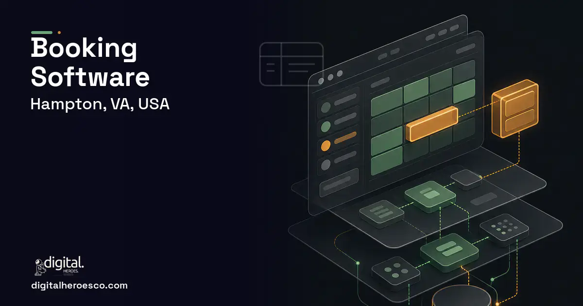 Booking Software product interface illustration for Hampton, VA, USA.