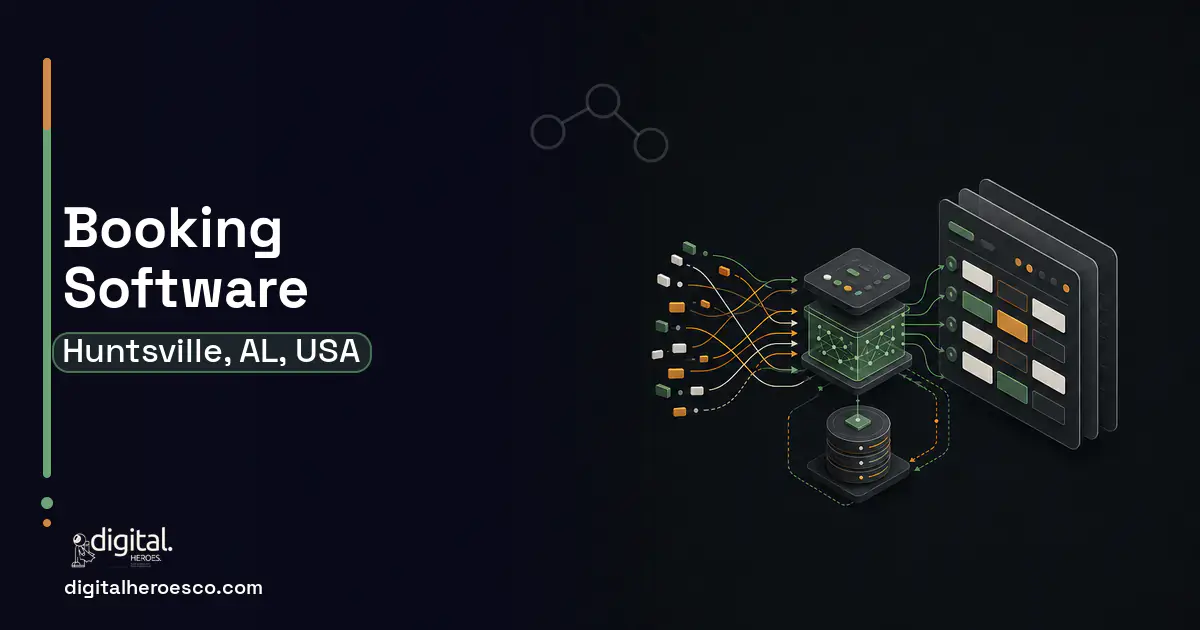 Booking Software workflow illustration for Huntsville, AL, USA.