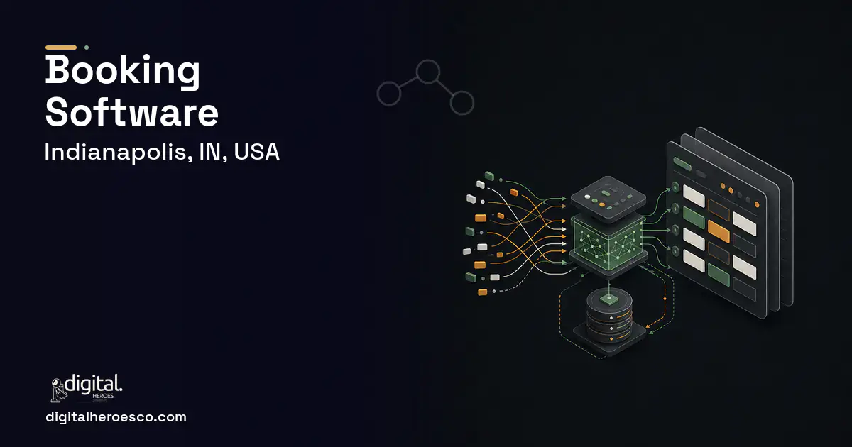Booking Software workflow illustration for Indianapolis, IN, USA.