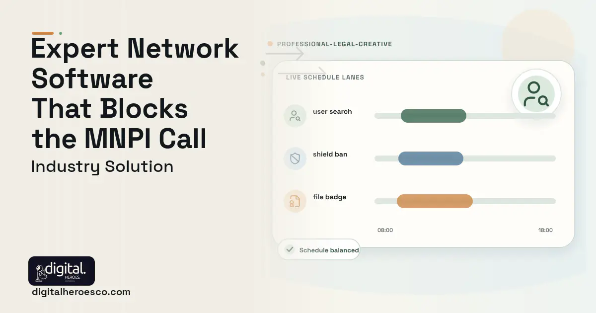 Expert Network Management software visual showing user search, shield ban, and file badge.